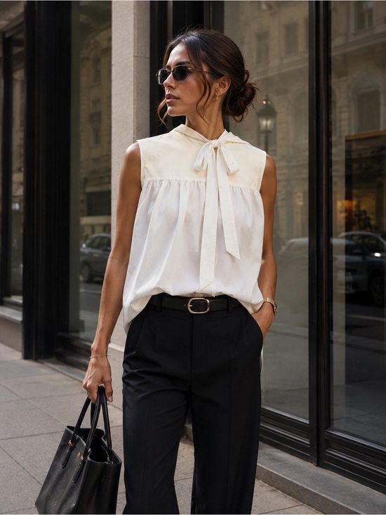 Zara Tops - Zara Cream Sleeveless Bow Tie Blouse